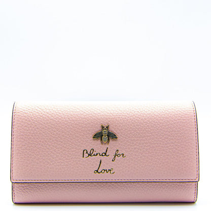 Gucci Continental Bee Blind for Love Wallet Pink Leather 454070