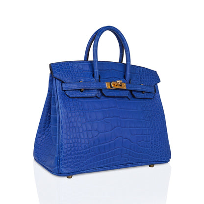 Hermes Birkin 25 Bag Blue Zellige Matte Alligator Gold Hardware