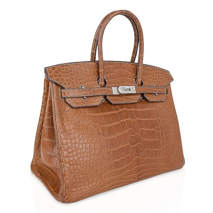 Hermes Diamond Birkin 35 Bag Fauve Barenia Matte Alligator Rare