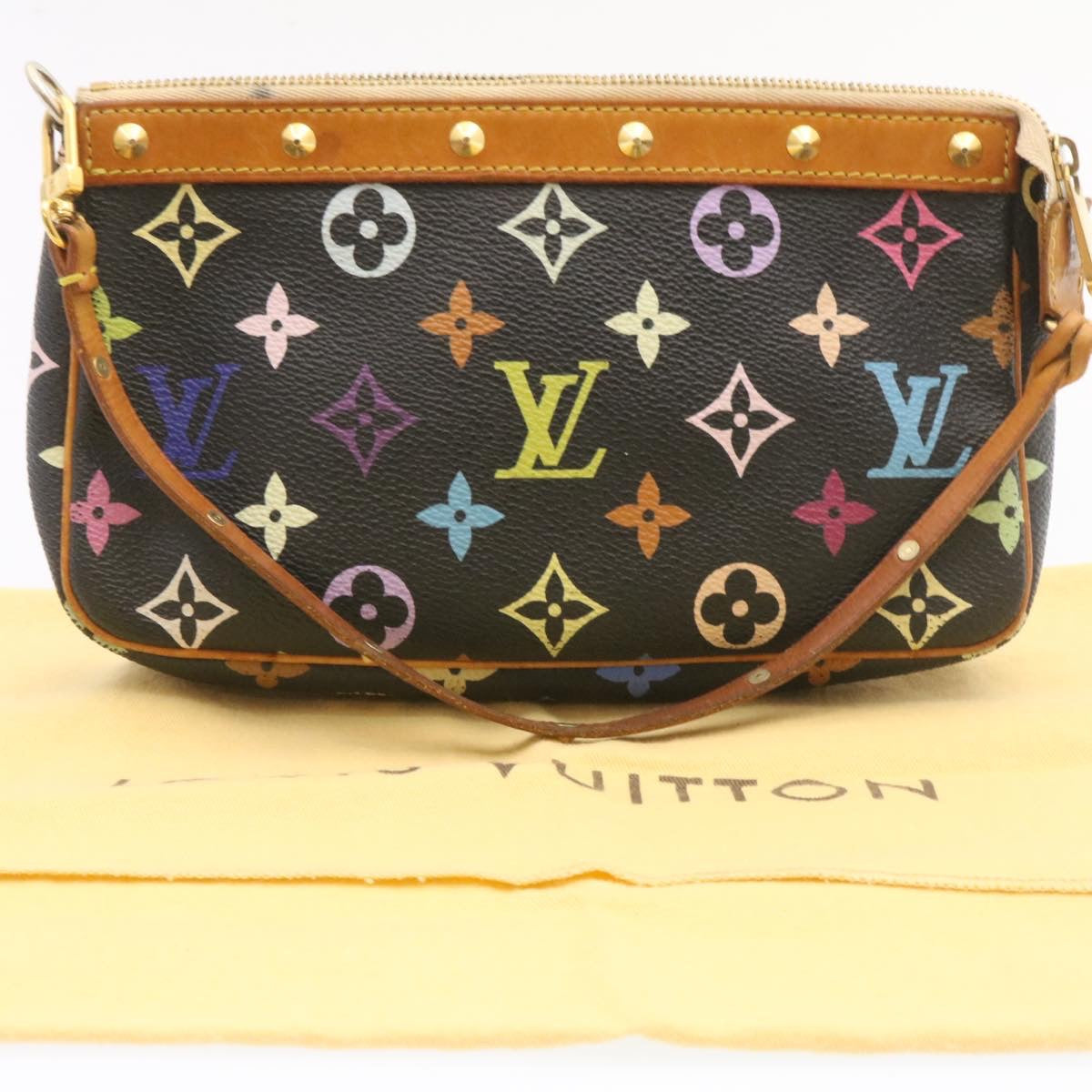 Louis Vuitton  Multicolor Pochette Accessoires Pouch Black M92648 LV Auth 20741