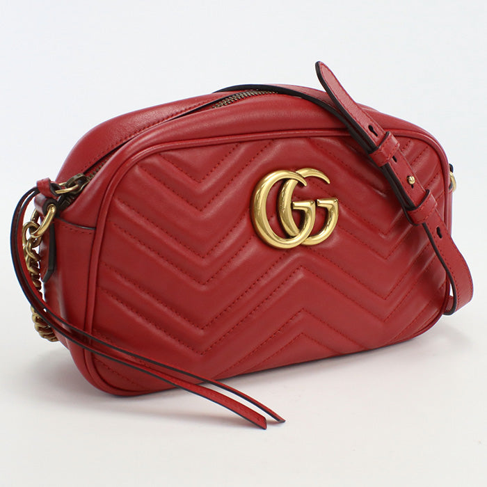 GUCCI 447632 Small Shoulder Bag GG Marmont Diagonal leather red Women