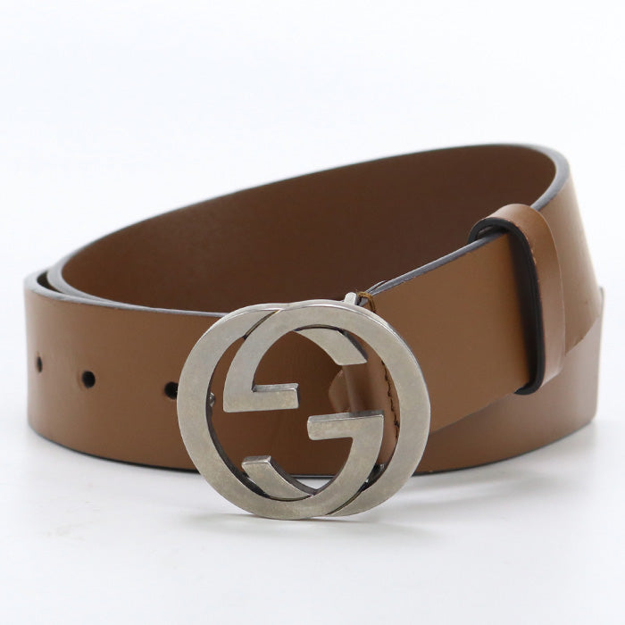 GUCCI 546389 BGH0N G belt Interlocking Wide belt leather/metal Brown