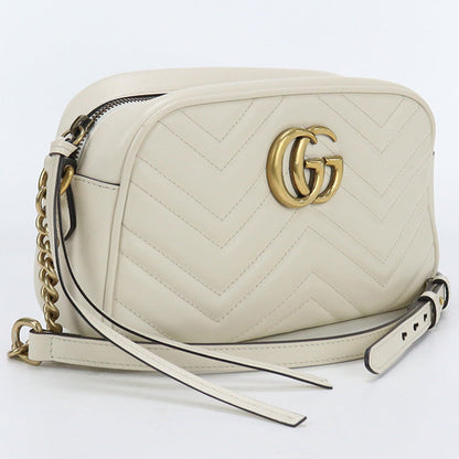 GUCCI 447632 Small Shoulder Bag GG Marmont Diagonal sling leather white Women