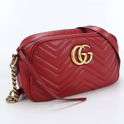 GUCCI 447632 Small Shoulder Bag GG Marmont Diagonal leather Red Women