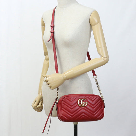 GUCCI 447632 Small Shoulder Bag GG Marmont Diagonal leather Red Women