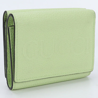 GUCCI 731694 Tri-fold wallet Embossed logo Compact Wallet leather Light Green Women