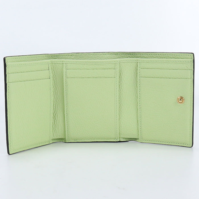 GUCCI 731694 Tri-fold wallet Embossed logo Compact Wallet leather Light Green Women