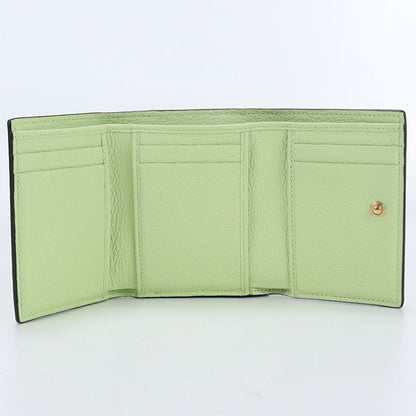 GUCCI 731694 Tri-fold wallet Embossed logo Compact Wallet leather Light Green Women