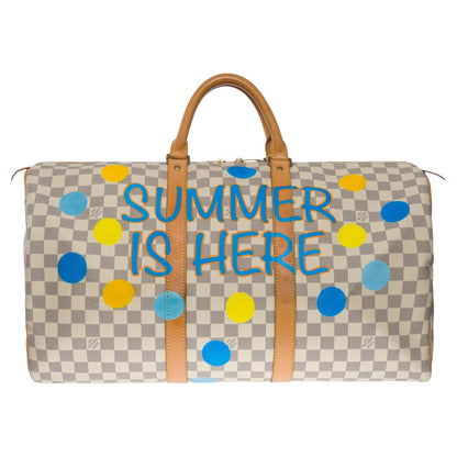 Louis Vuitton  Customized "Summer X Spring" Keepall 50 travel Bag in azure canvas