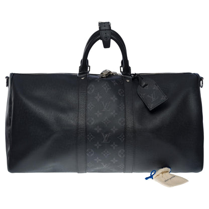 Louis Vuitton  Keepall 50 Taigarama Travel Bag in black canvas and leather , SHW