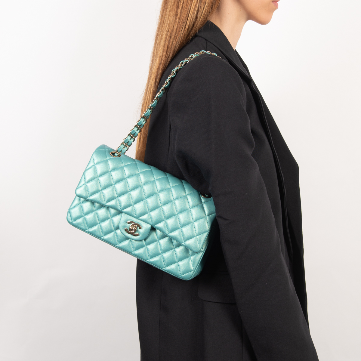 Chanel Medium Classic Double Flap in Iridescent Green