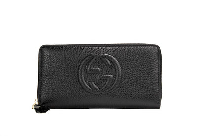 Gucci Cellarius Double Logo Black Leather Zip Around Wallet