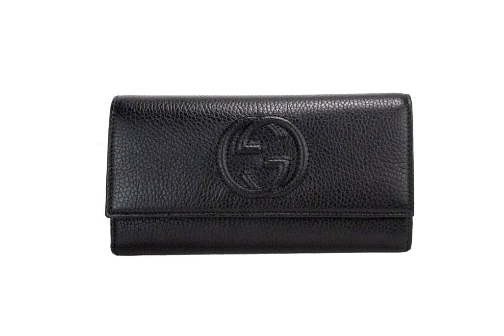 Gucci Cellarius Double Logo Black Leather Snap Flap Wallet