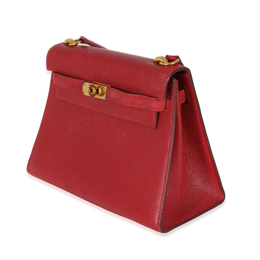 Hermes Vintage Rouge Vif Courchevel Mini Sellier Shoulder Kelly 20 GHW