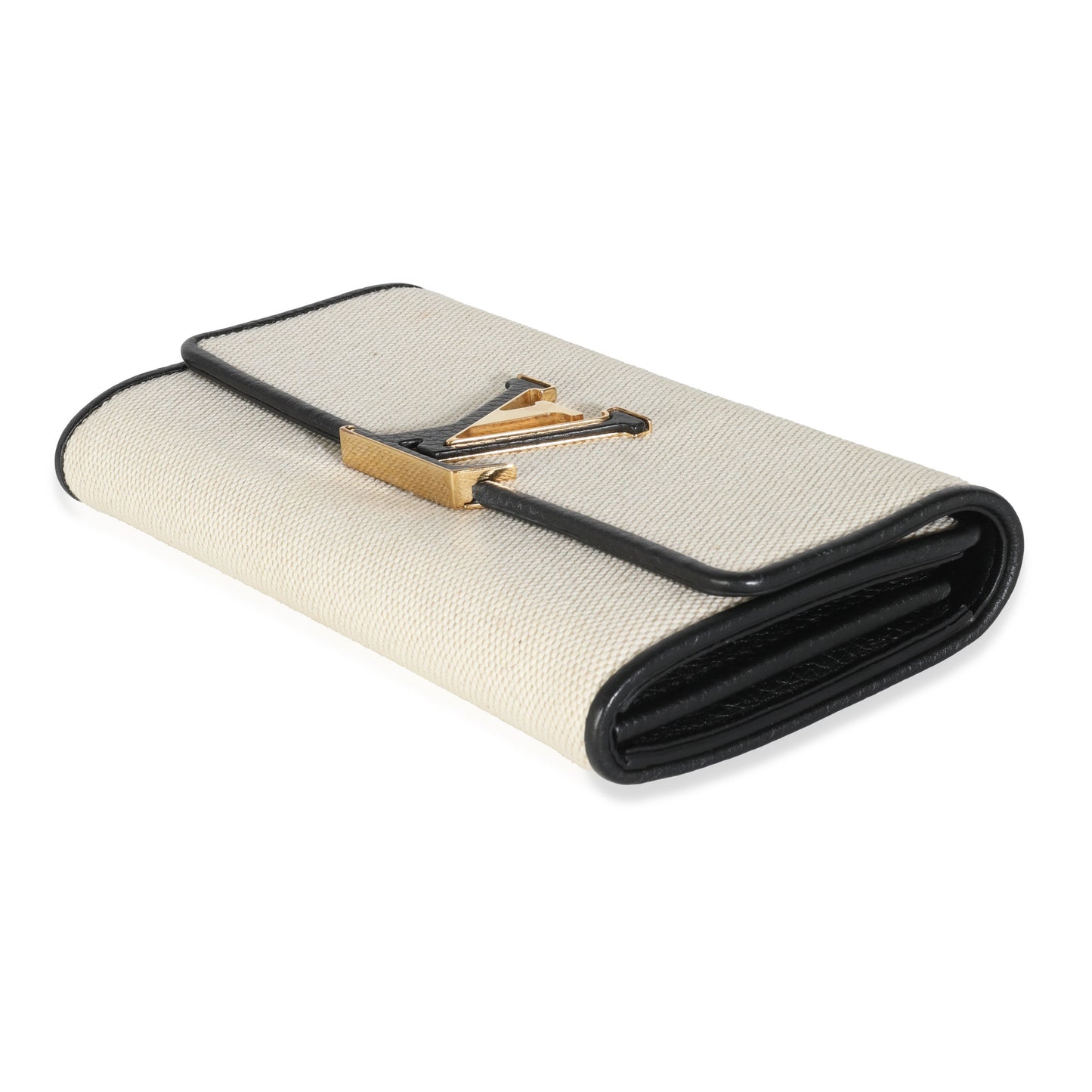 Black Taurillon Beige Canvas Capucines Wallet