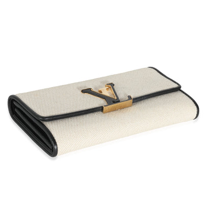 Black Taurillon Beige Canvas Capucines Wallet